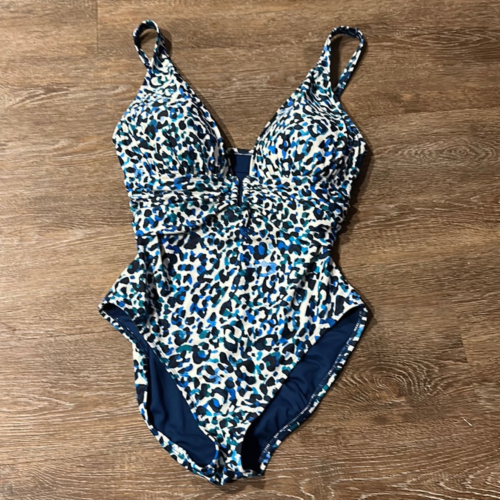 Bleu Rod Beattie one piece blue leopard animal print swimsuit sz 10